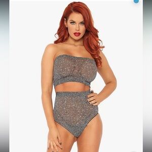 Leg Avenue Metallic Gray Two-Piece Set